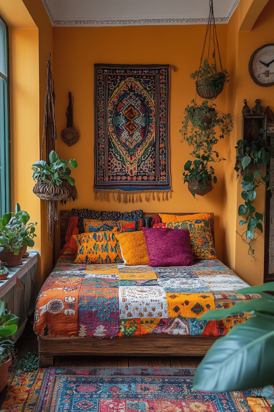 Bohemian guest room with vibrant decor