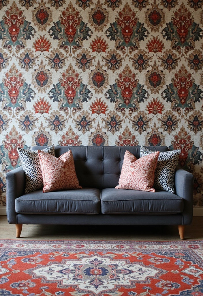 Bold Patterns with Charcoal Grey Sofa