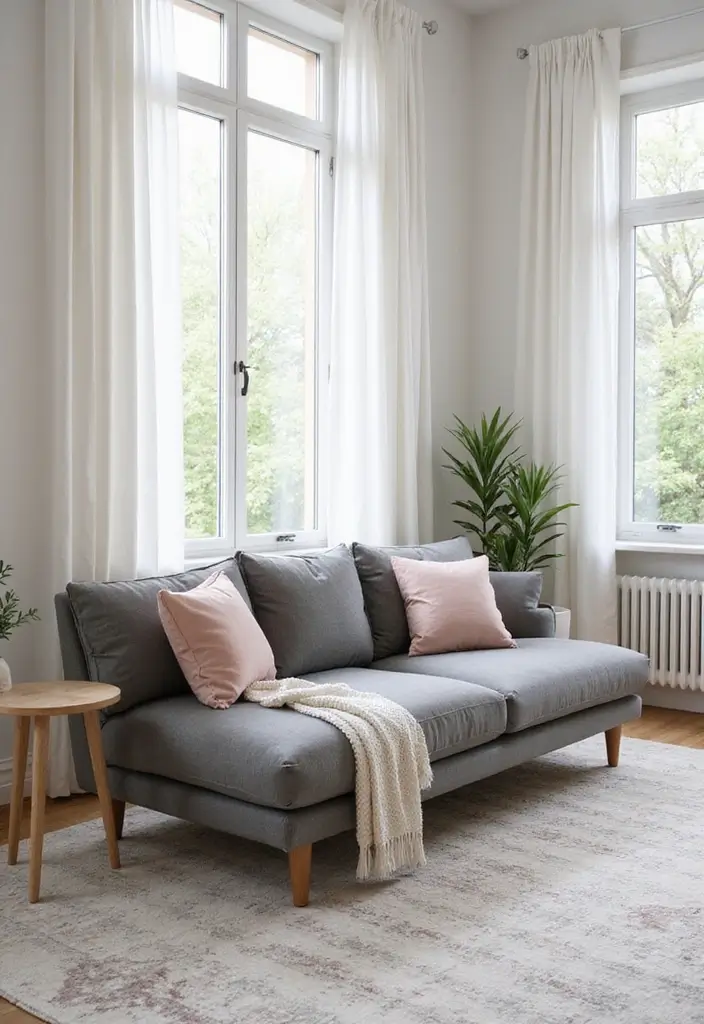Light and Airy Living Room with Charcoal Grey Sofa