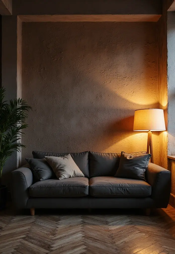 Soft Lighting with Charcoal Grey Sofa