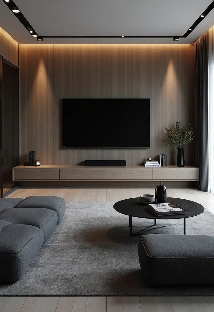 29 Ideas We Love: Sophisticated Living Rooms Featuring A Charcoal Grey Sofa - 18. Smart Technology Integration