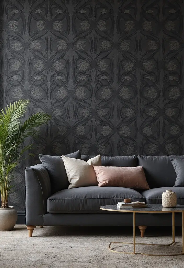 29 Ideas We Love: Sophisticated Living Rooms Featuring A Charcoal Grey Sofa - 22. Luxurious Textiles