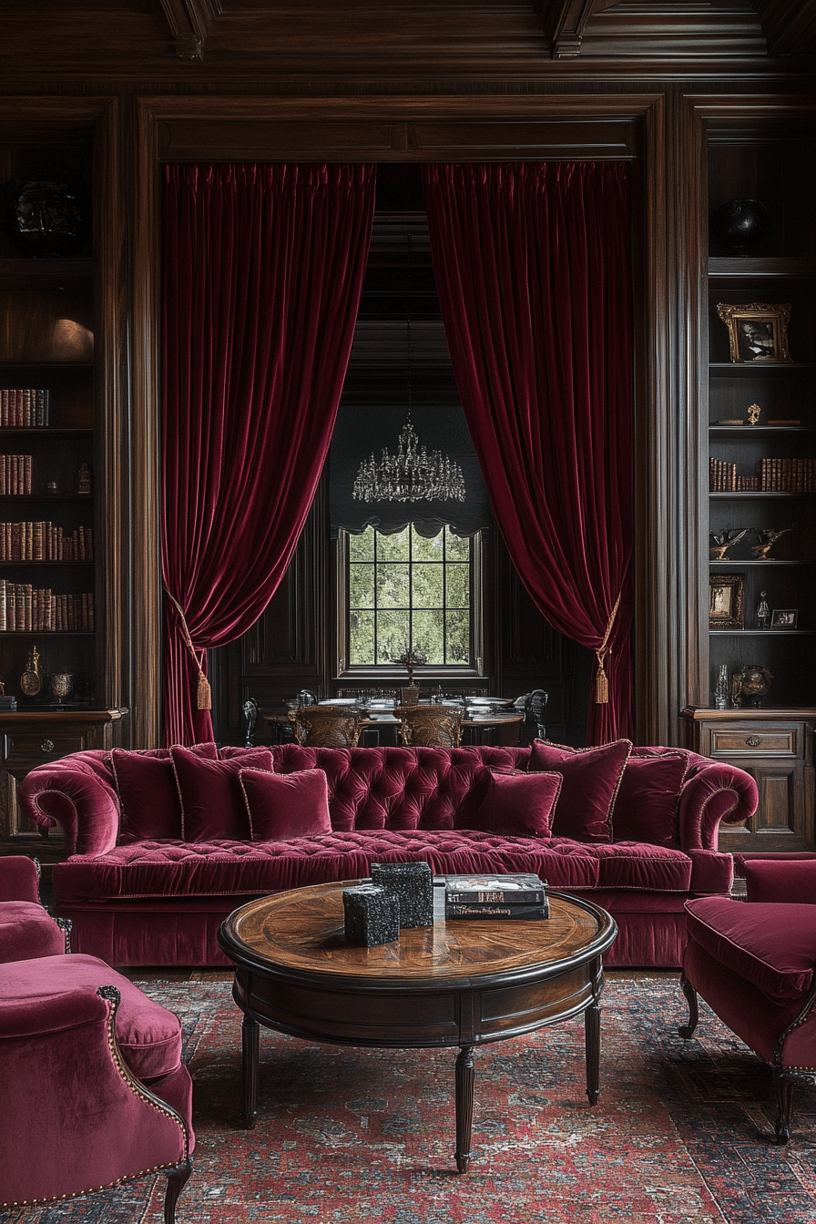 Velvet curtains in living room