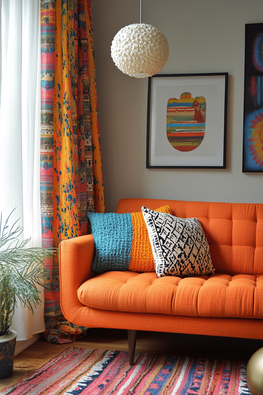 Colorful curtains in living room