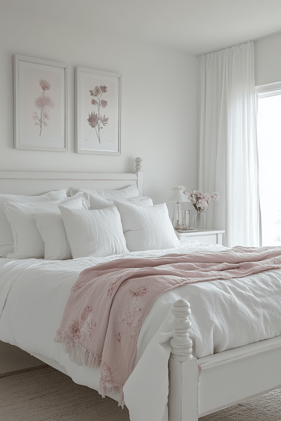 Clean pink and white minimalist bedroom