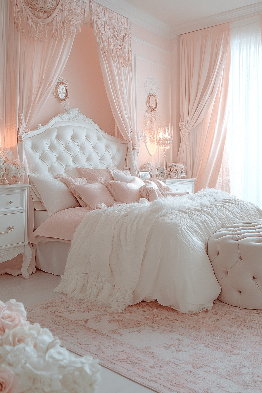 Soft pink and white bedroom with marshmallow tones