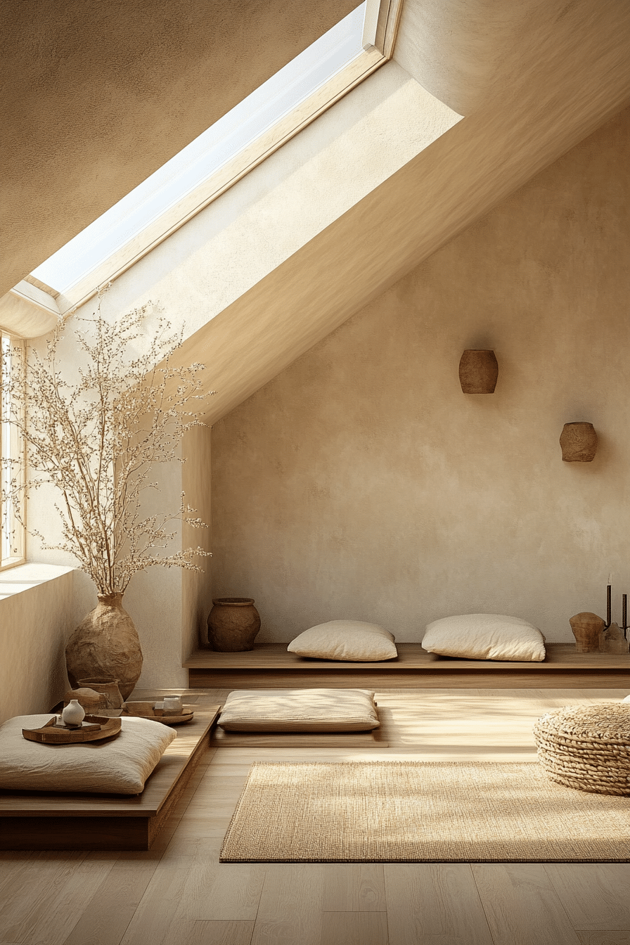 Sunlit Meditation Room with Flowing Curtains