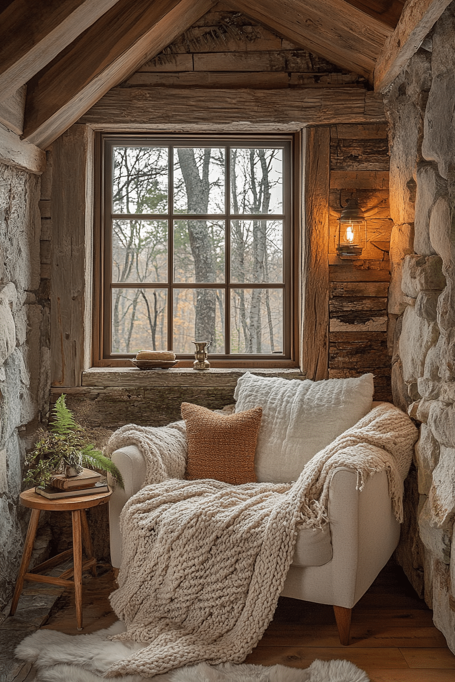 Rustic Meditation Room with Wood and Stone