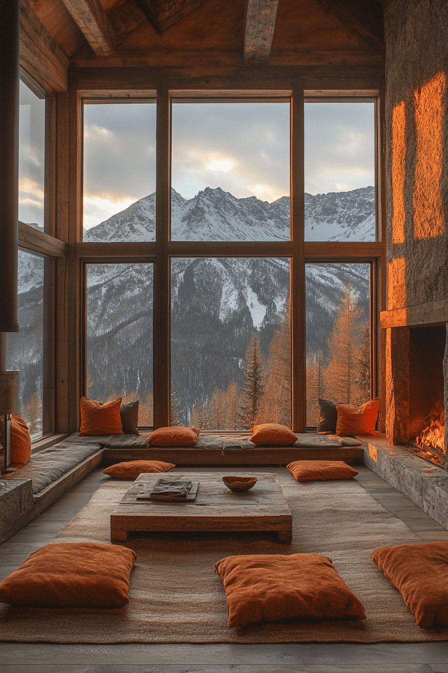 Meditation Room with Stone and Wood Accents