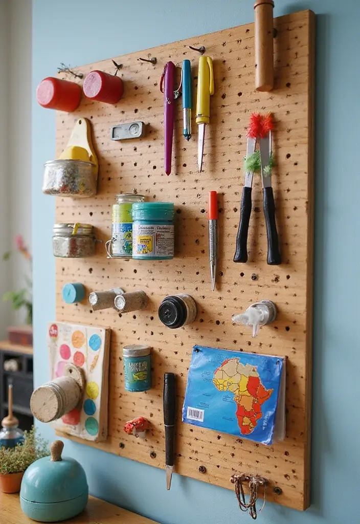 Craft Supply Organizer on Pegboard