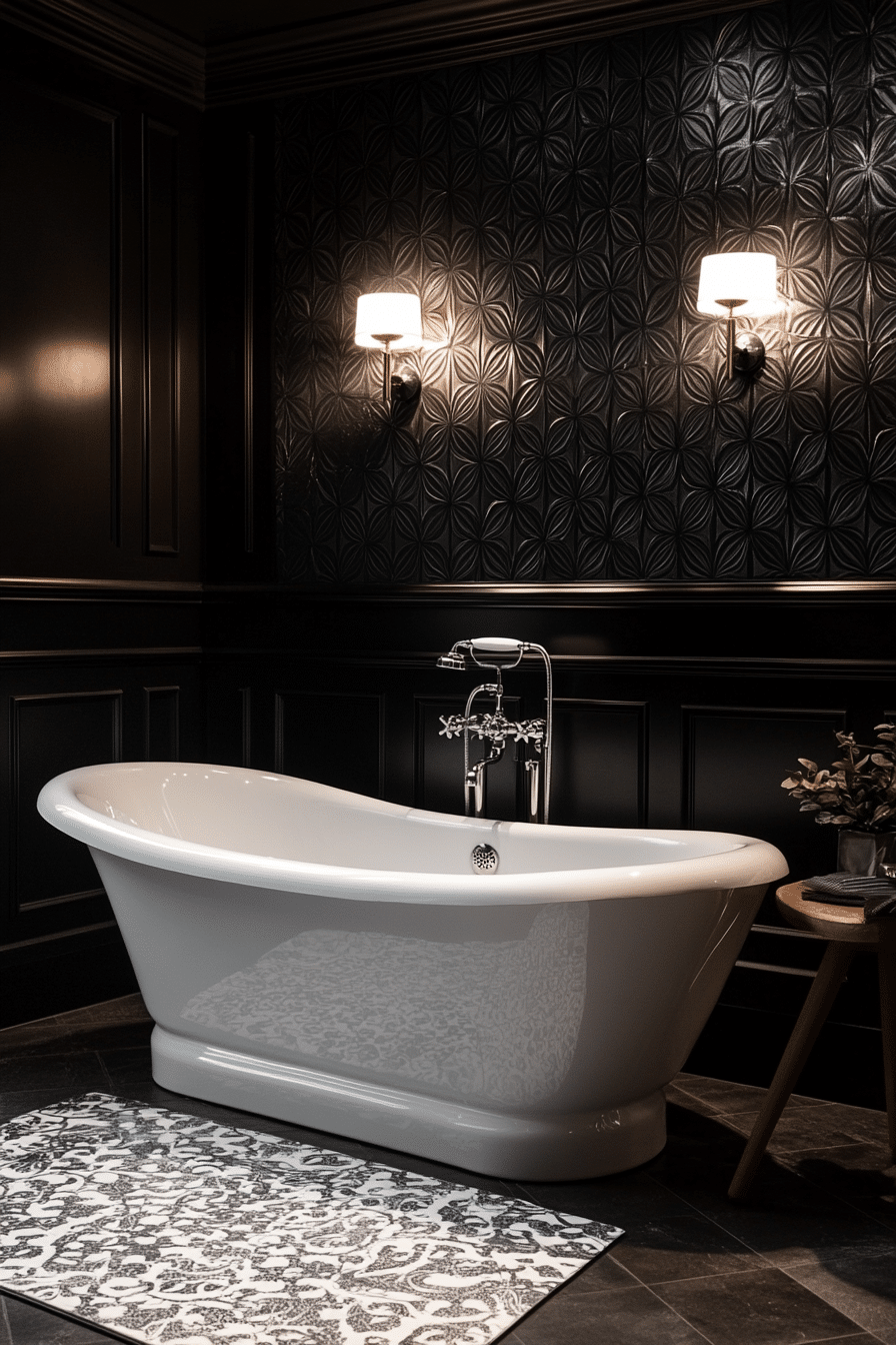 Minimalist bathroom with vintage touches and mirrored surfaces