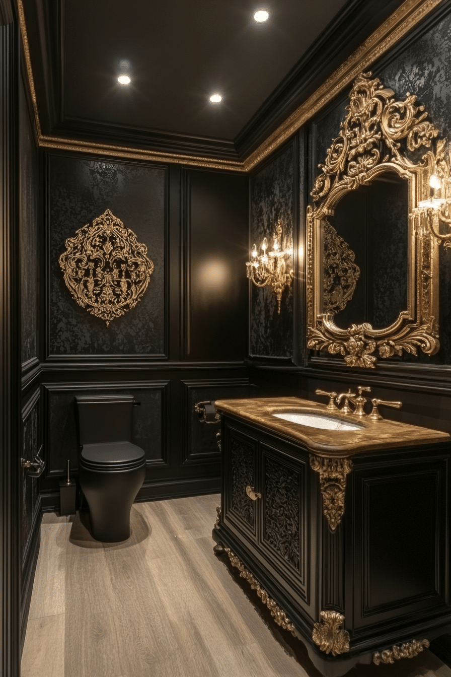 Bathroom with ornate Baroque details and clean modern layout