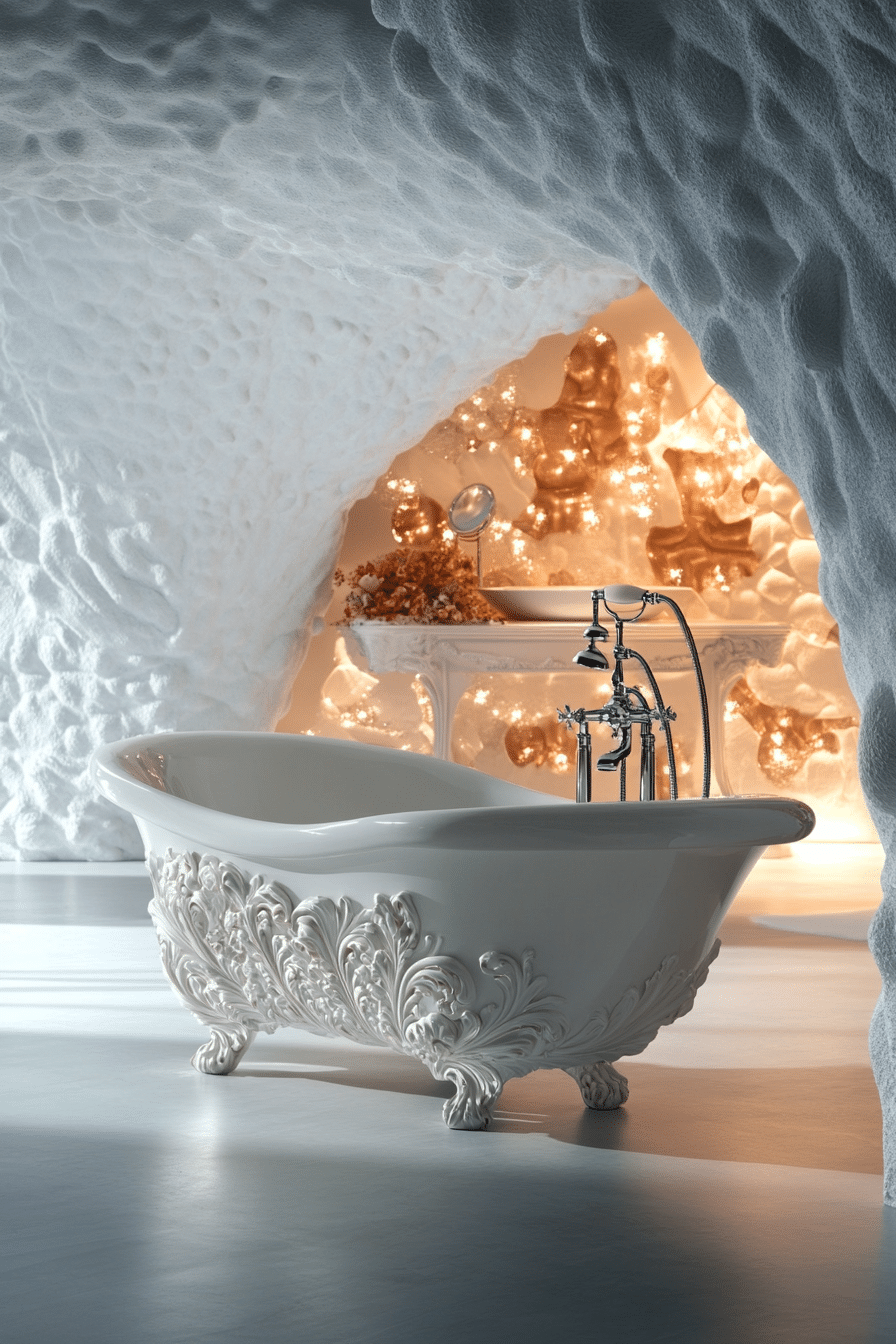 Bathroom with Rococo molding and sleek surfaces