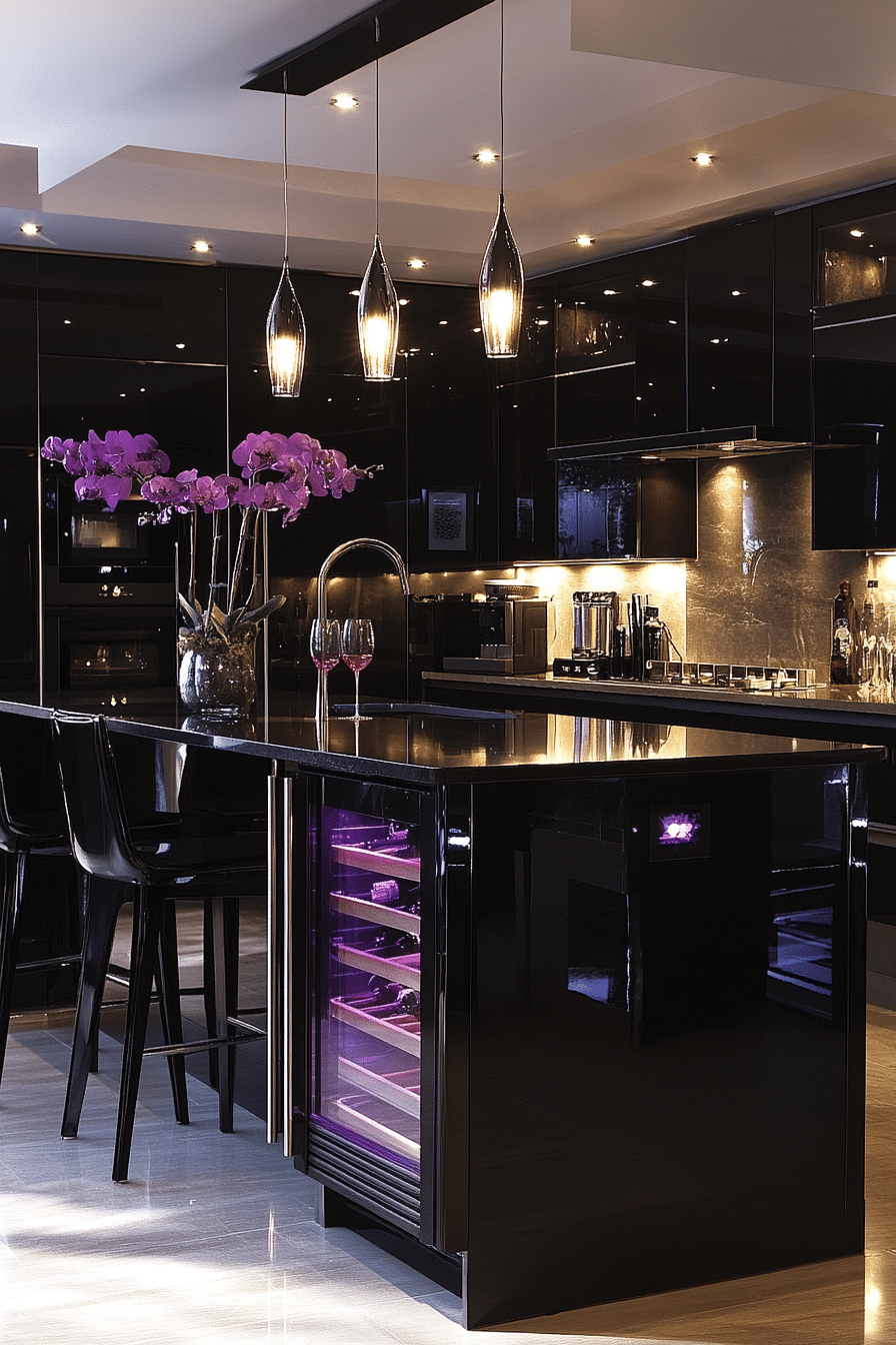 Glossy black kitchen cabinets