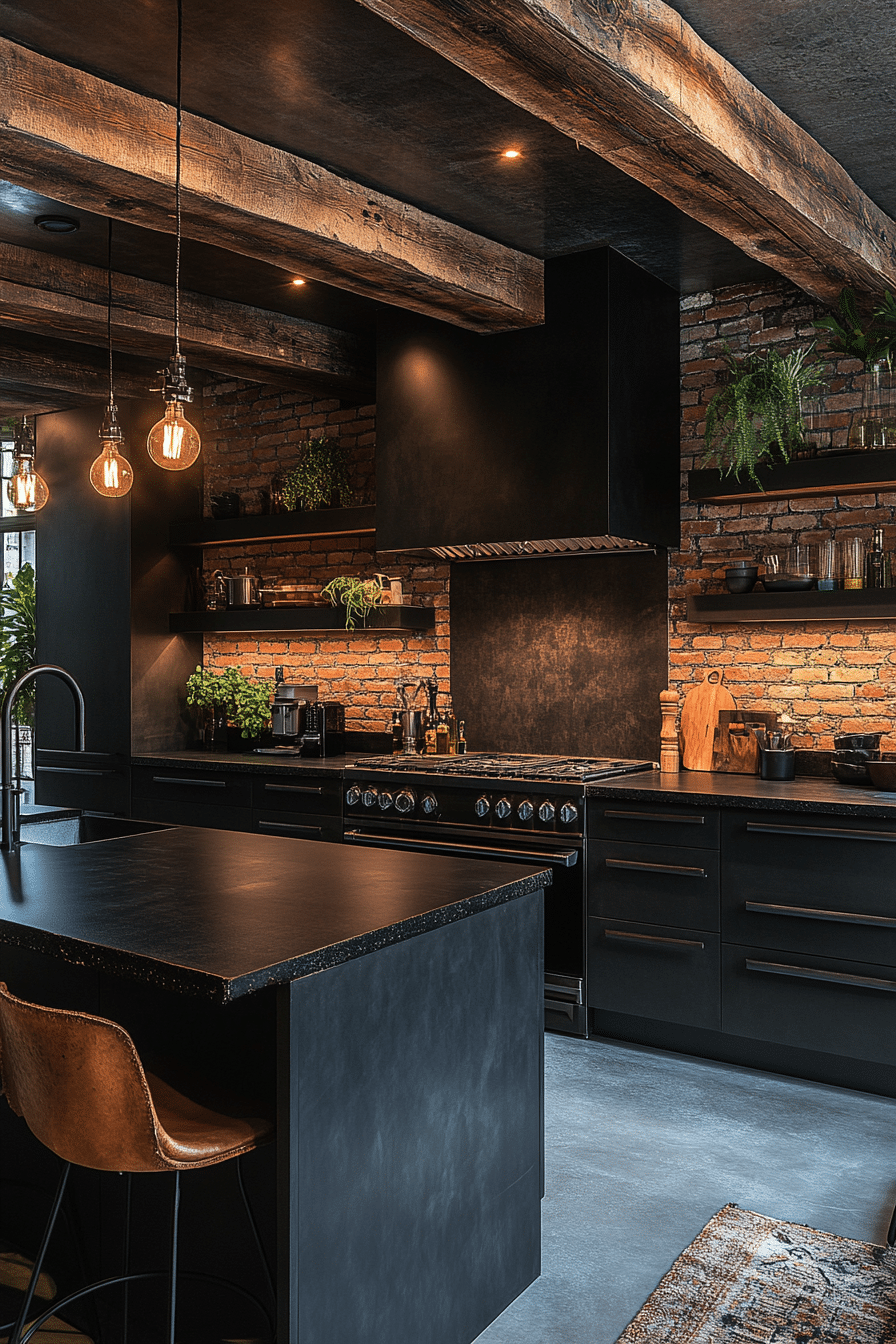 Black kitchen with steel accents