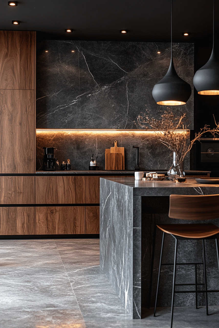 Layered black and gray kitchen design