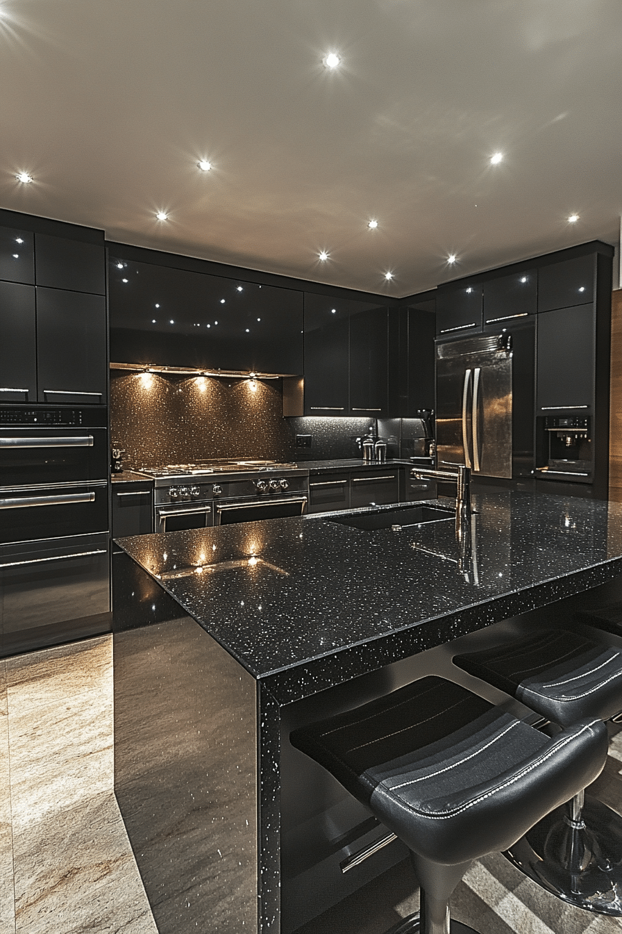 Black quartz kitchen countertops