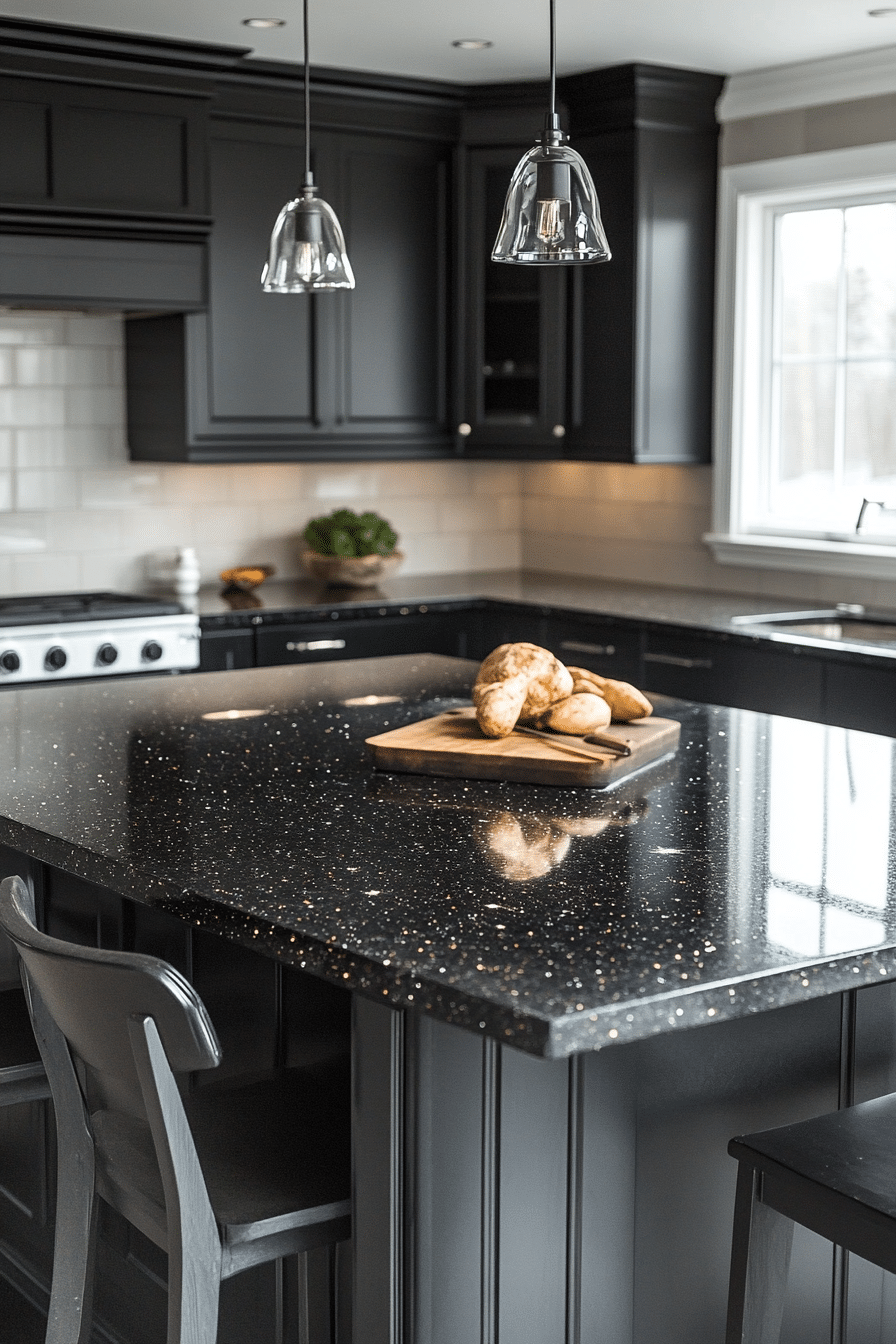 Black speckled kitchen countertops
