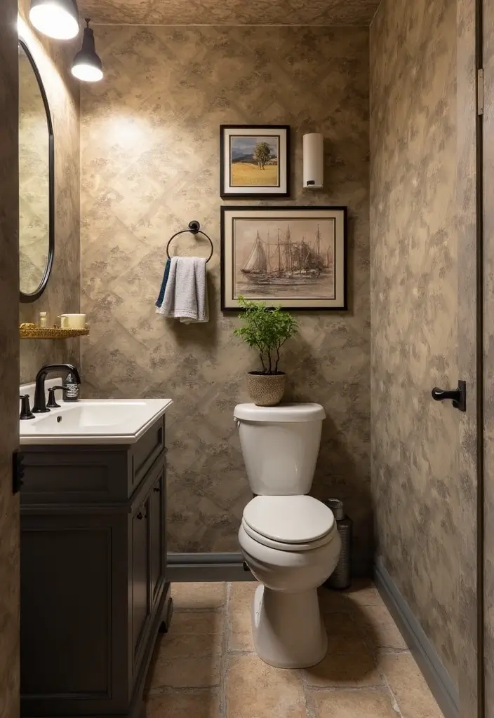 Rustic and Modern Fusion in Half Bathroom with Pedestal Sink