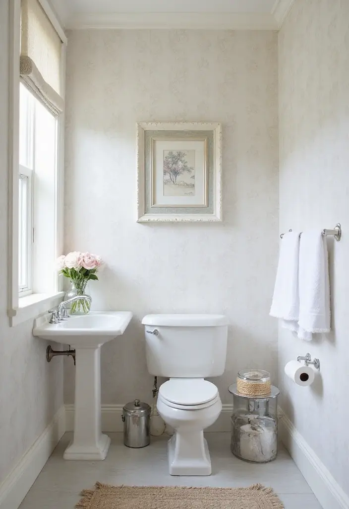 Subtle White Patterns in Half Bathroom with Pedestal Sink