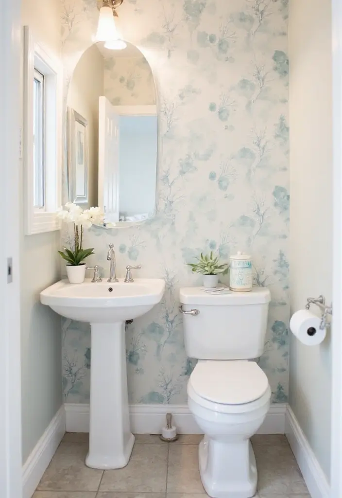 Watercolor Softness in Half Bathroom with Pedestal Sink