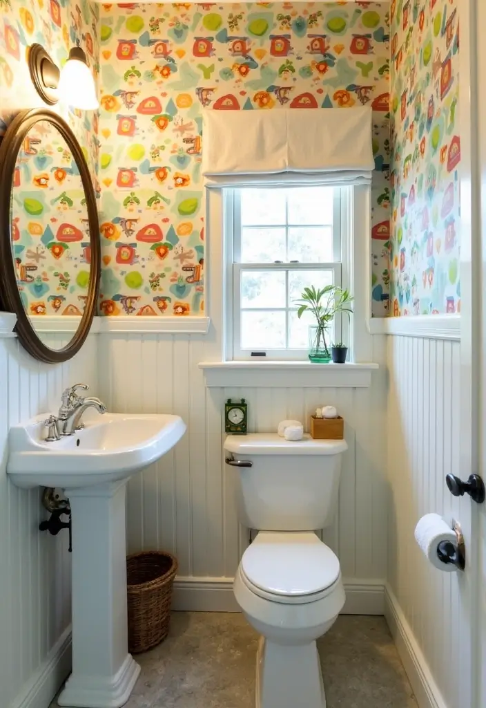 Cheerful Patterns in Half Bathroom with Pedestal Sink