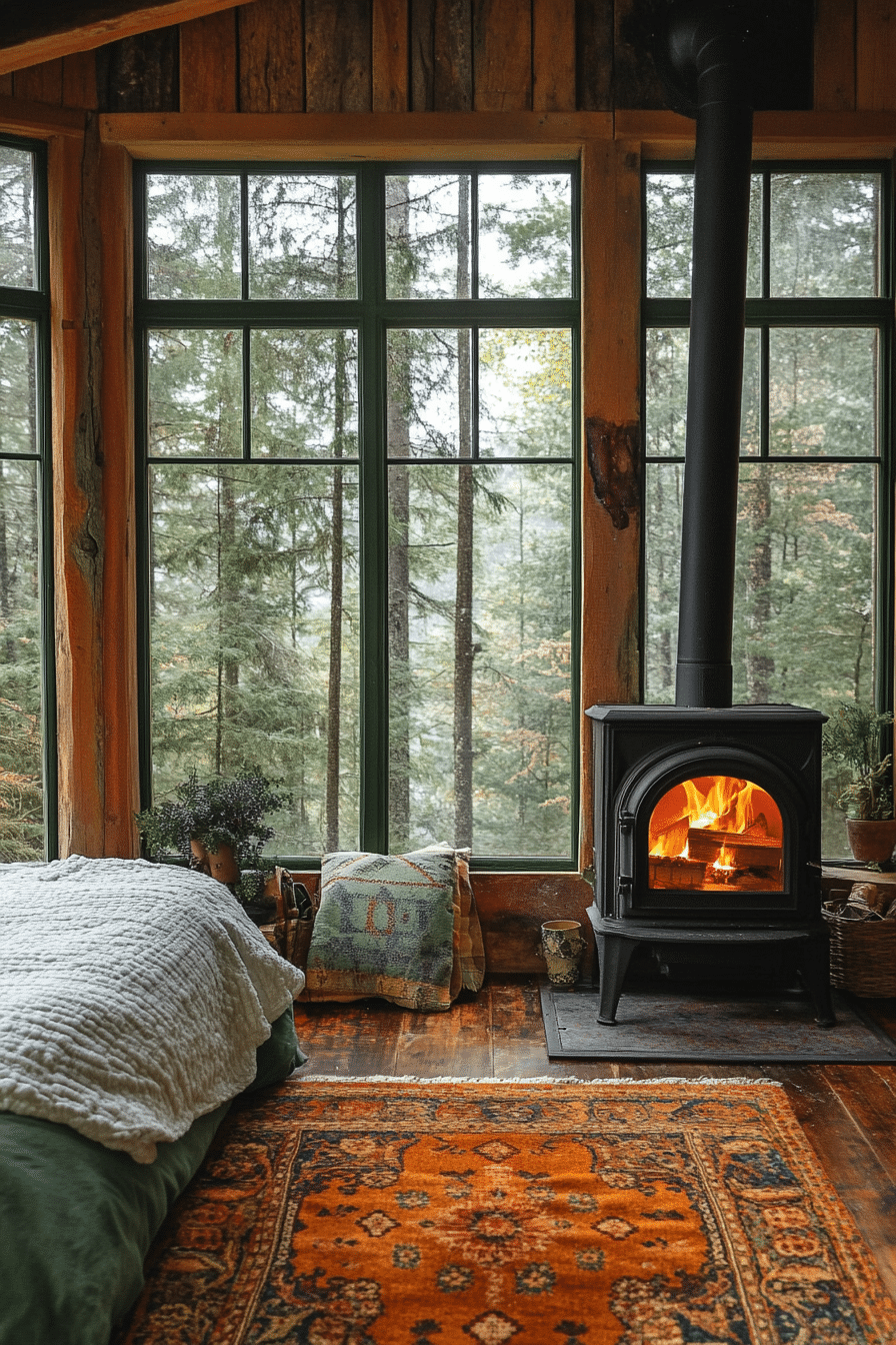 Evergreen bedroom with rustic decor