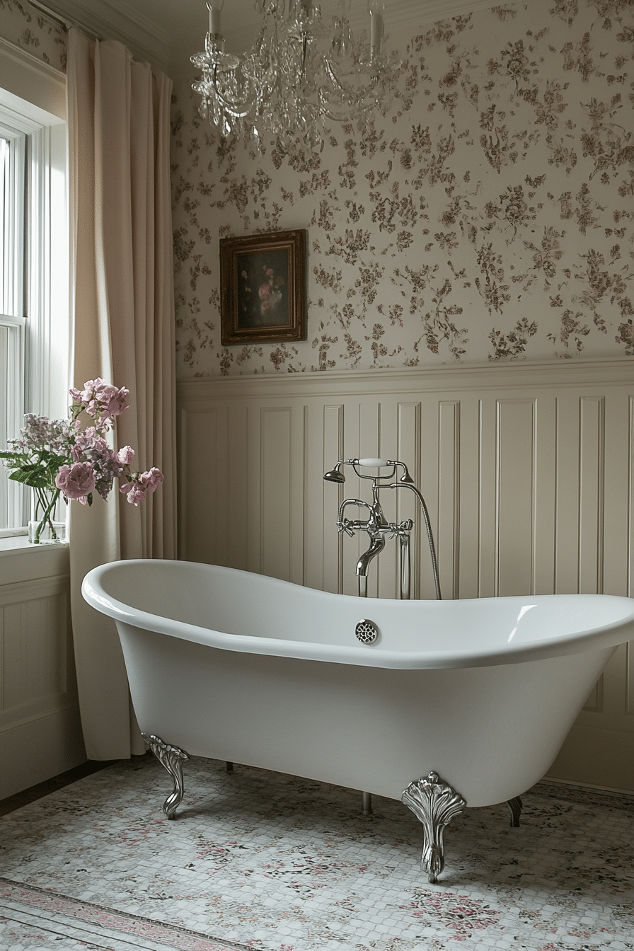 Victorian bathtub with modern glass shower enclosure