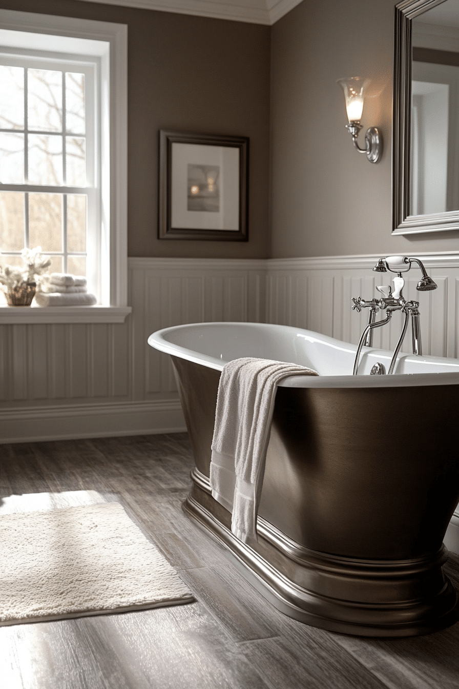 Clawfoot tub with modern tile flooring