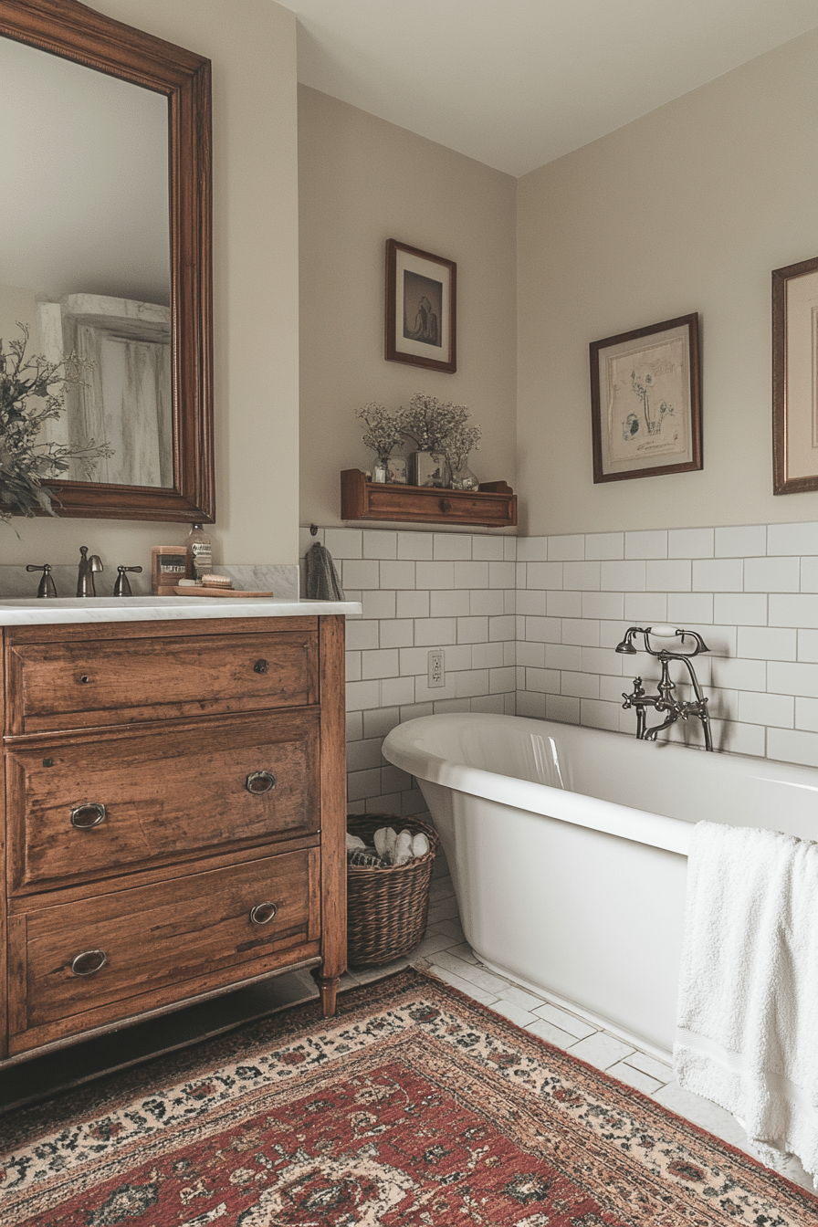 Bathroom with vintage mirrors and modern fixtures