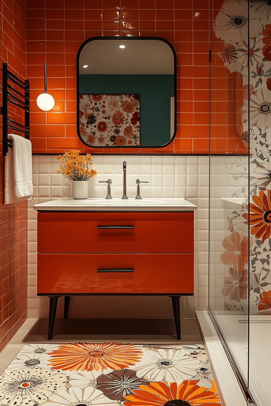 Bathroom with bright colors and bold patterns