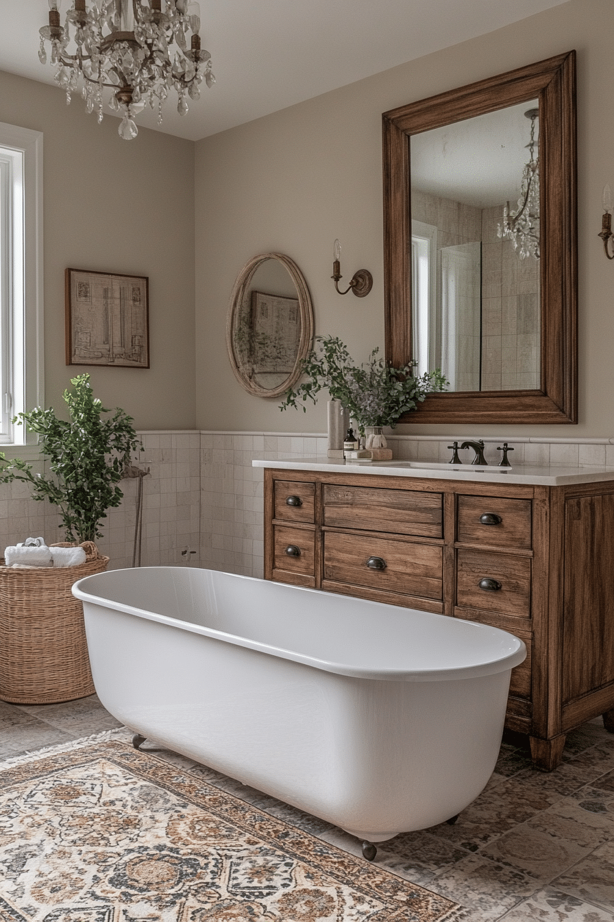 Bathroom mixing vintage elements from various eras