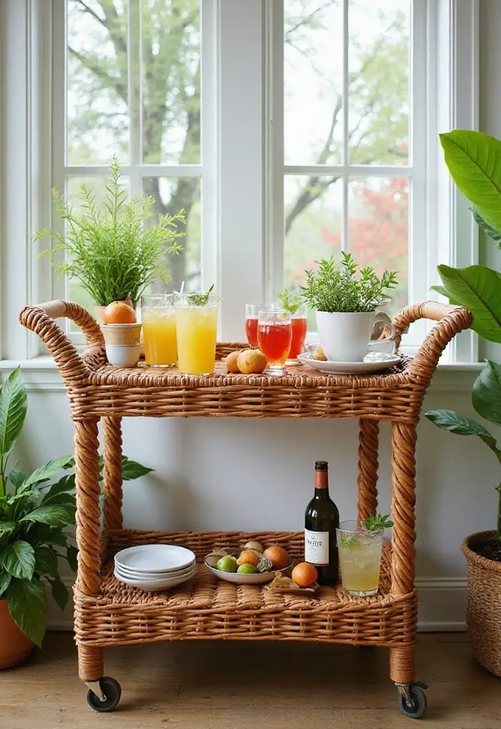 Elegant Wicker Bar Cart