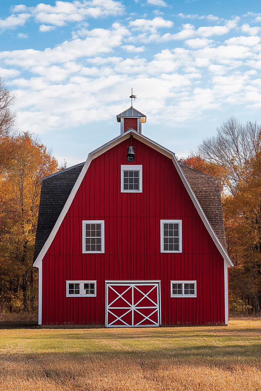 Classic red barn style house with gambrel roof