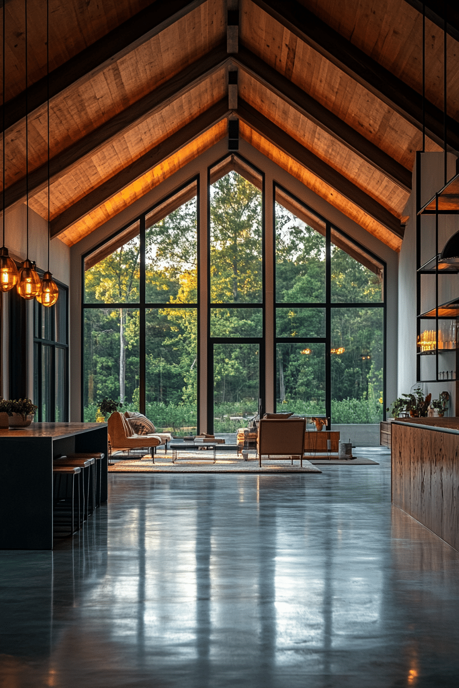 Minimalist barn style house with clean lines and large glass panels