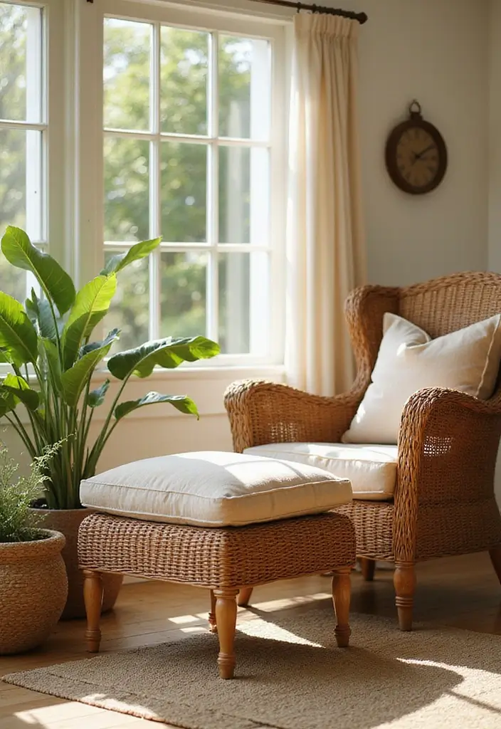 Comfortable Wicker Footstool