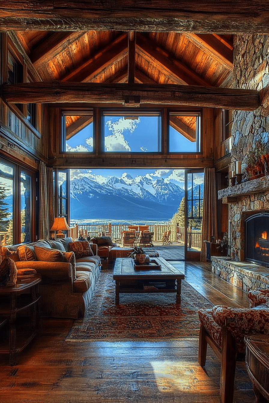 Barn house with large windows overlooking mountain scenery