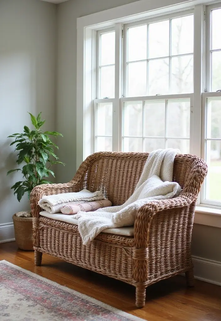 Wicker Blanket Storage Bench for Cozy Organization
