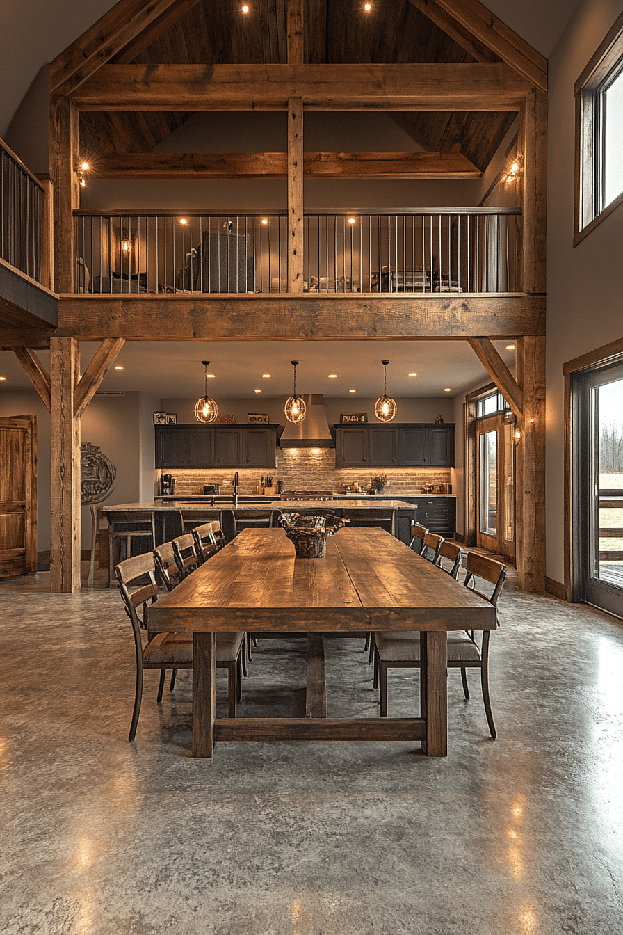 Open-concept barn house with high ceilings and loft spaces