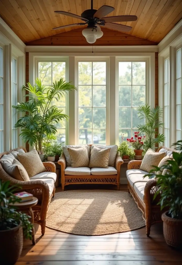 Cozy Sunroom with Wicker Furniture