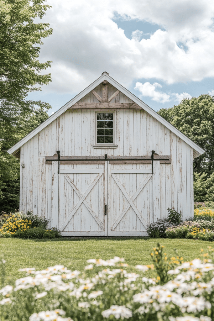 White-Washed Farmhouse Garage