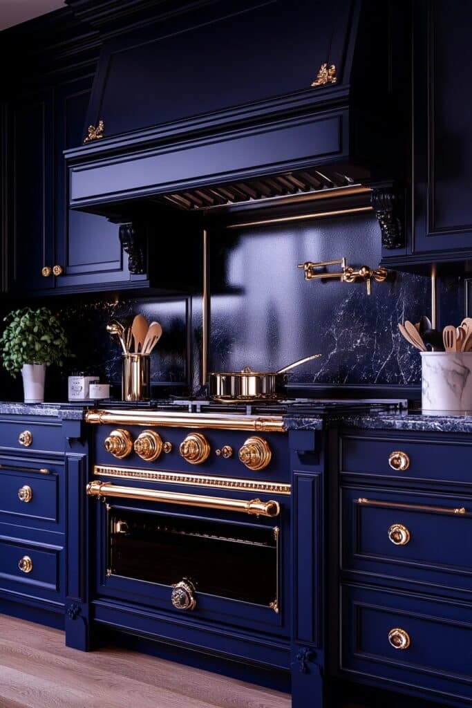Luxurious Navy Kitchen Cabinets