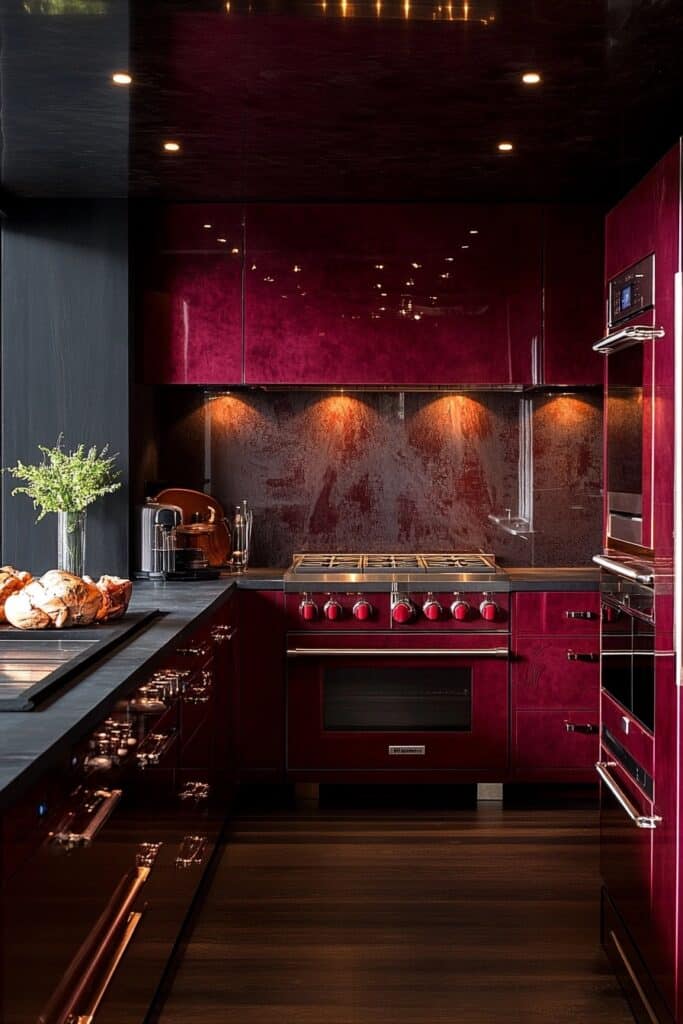 Rich Burgundy Kitchen Cabinets