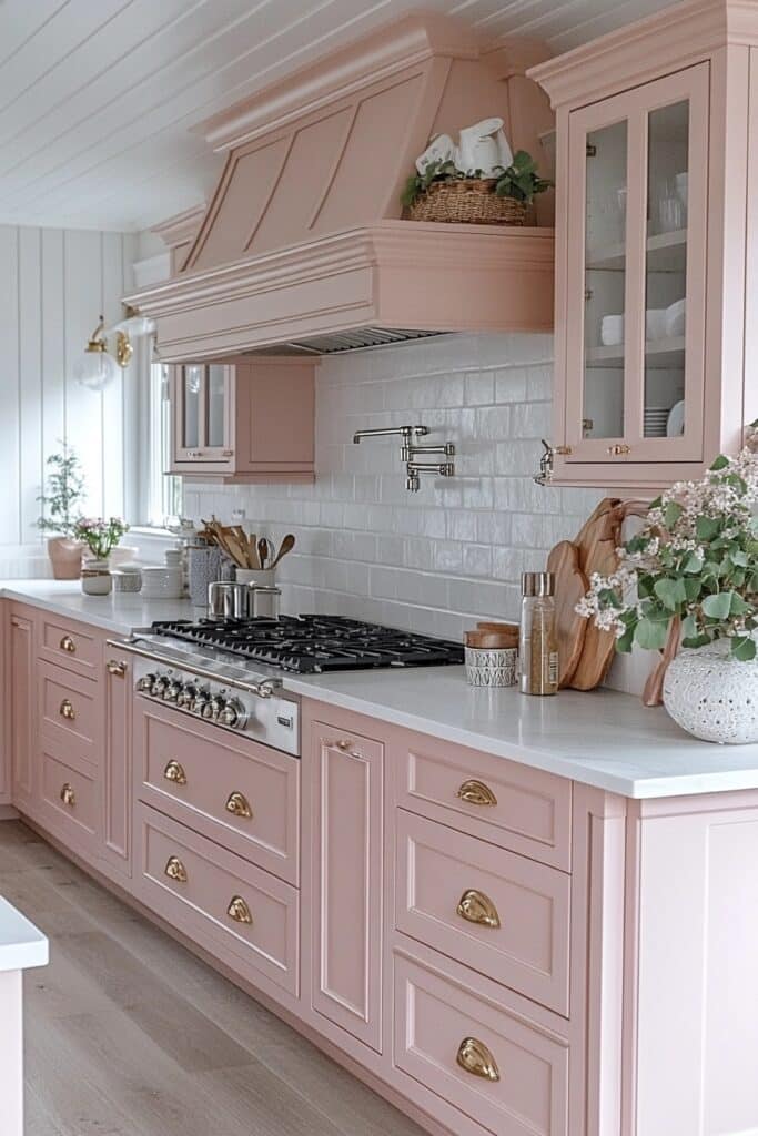 Soft Blush Pink Kitchen Cabinets