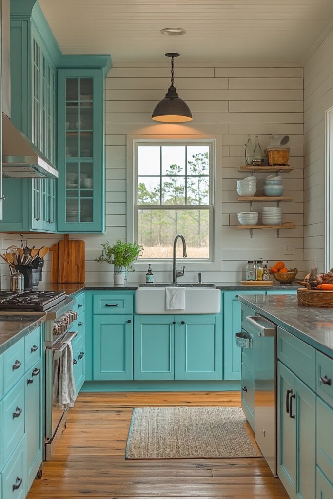 Vibrant Turquoise Kitchen Cabinets