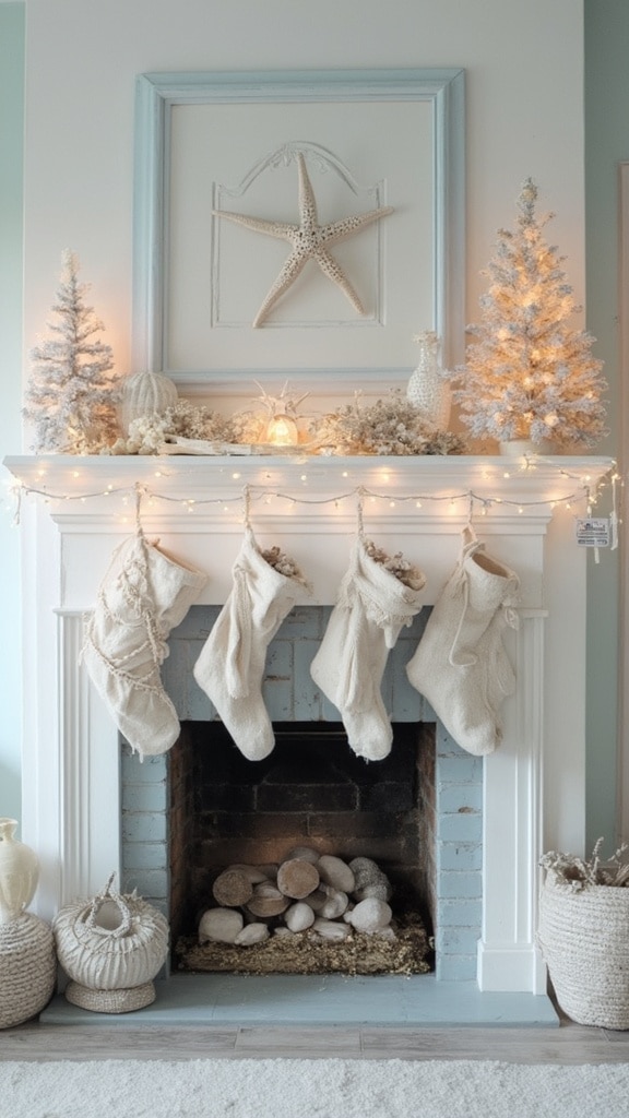 Coastal Christmas Fireplace Decor