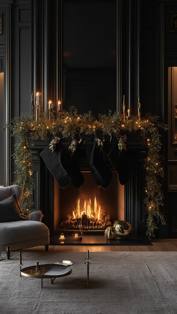 Black and Gold Elegance Fireplace Decor
