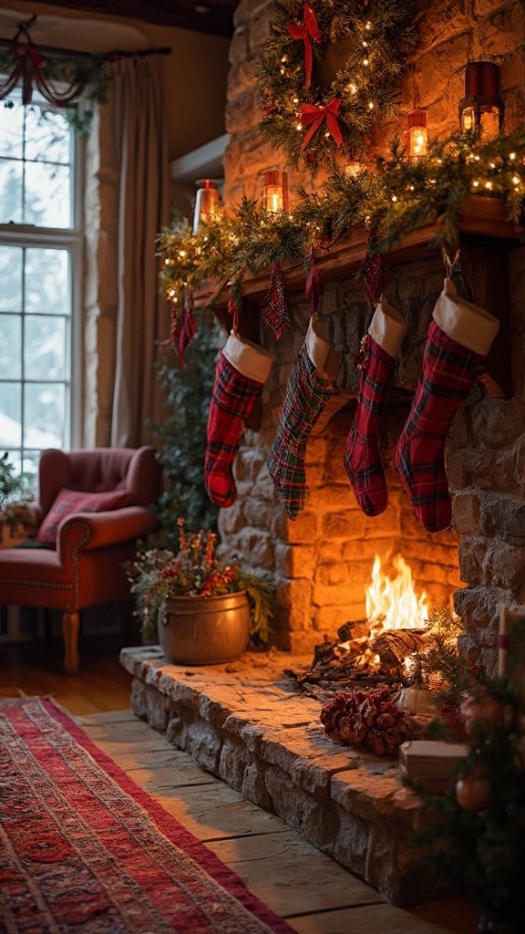 Plaid and Cozy Fireplace Decor