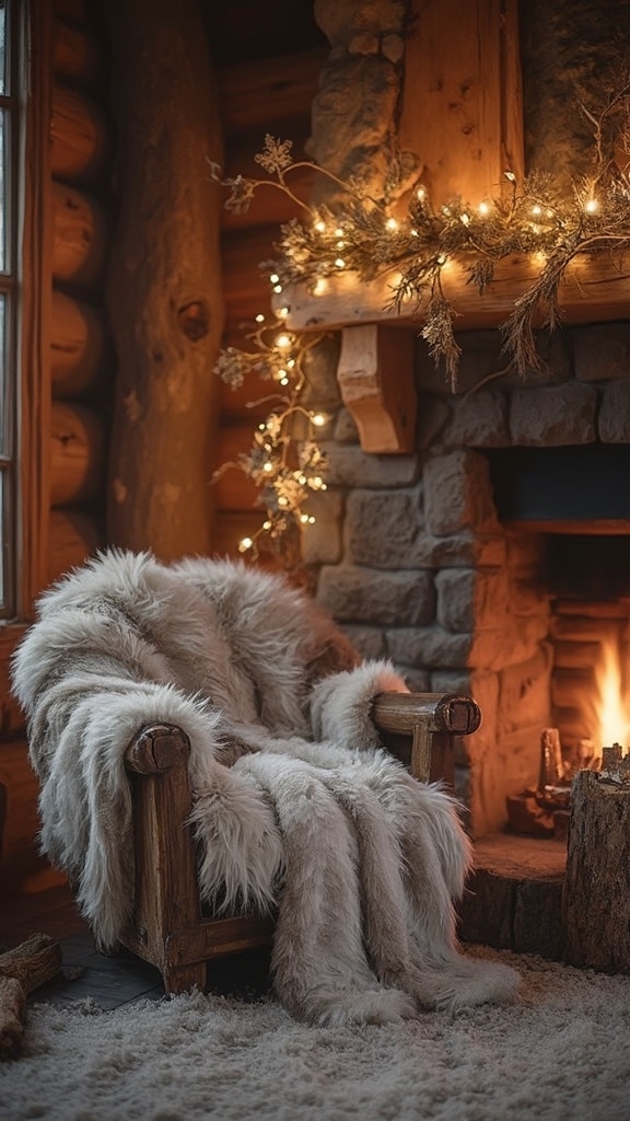 Snowy Cabin Retreat Fireplace Decor