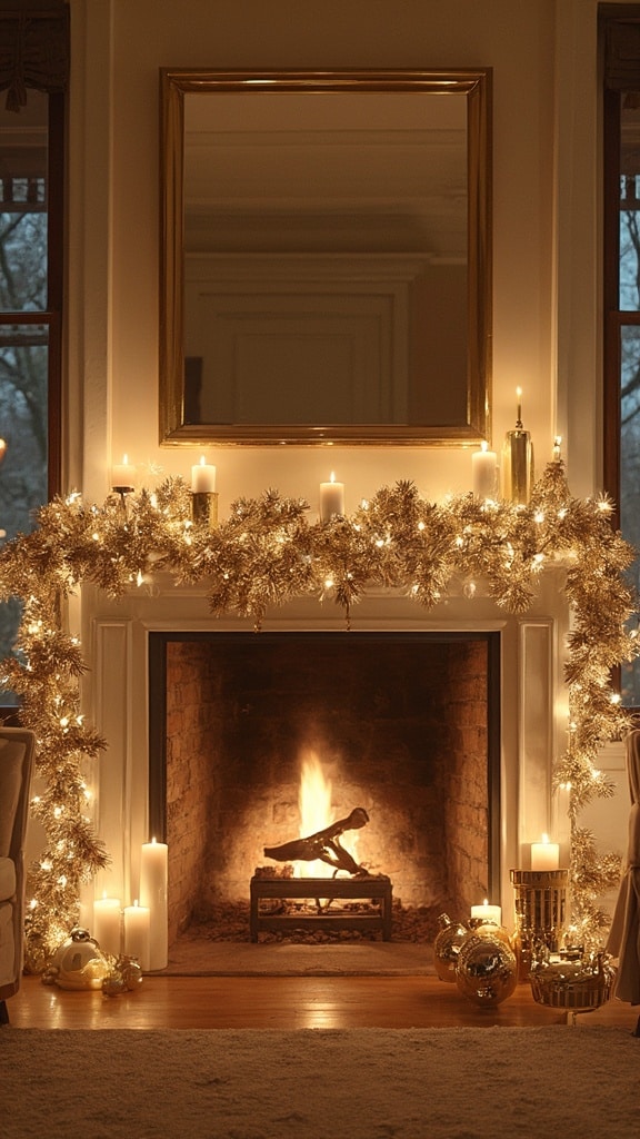 Metallic Monochrome Fireplace Decor